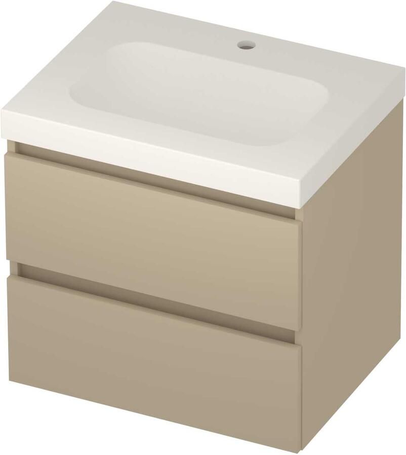 Basic-Line Moby 46 Badmeubelset Polystone 1 Kraangat Greeploos 60x46x58 cm Mat Beige Mat Wit