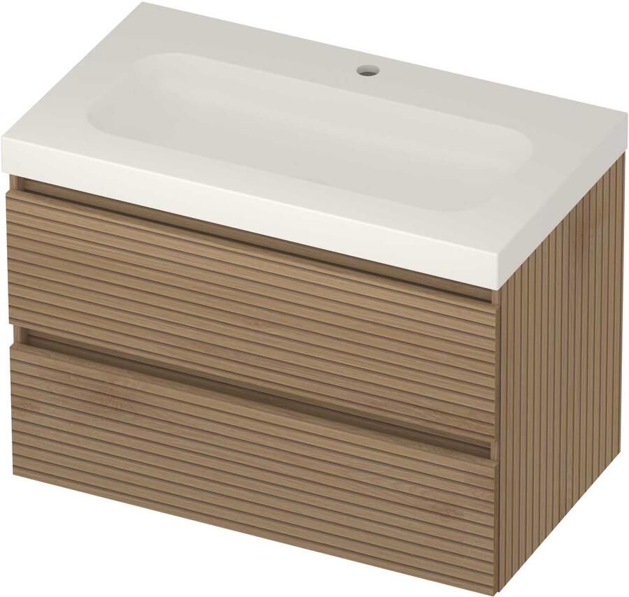 Basic-Line Moby 46 Badmeubelset Polystone 1 Kraangat Greeploos 80x46x58 cm Lamello Oak Glans Wit