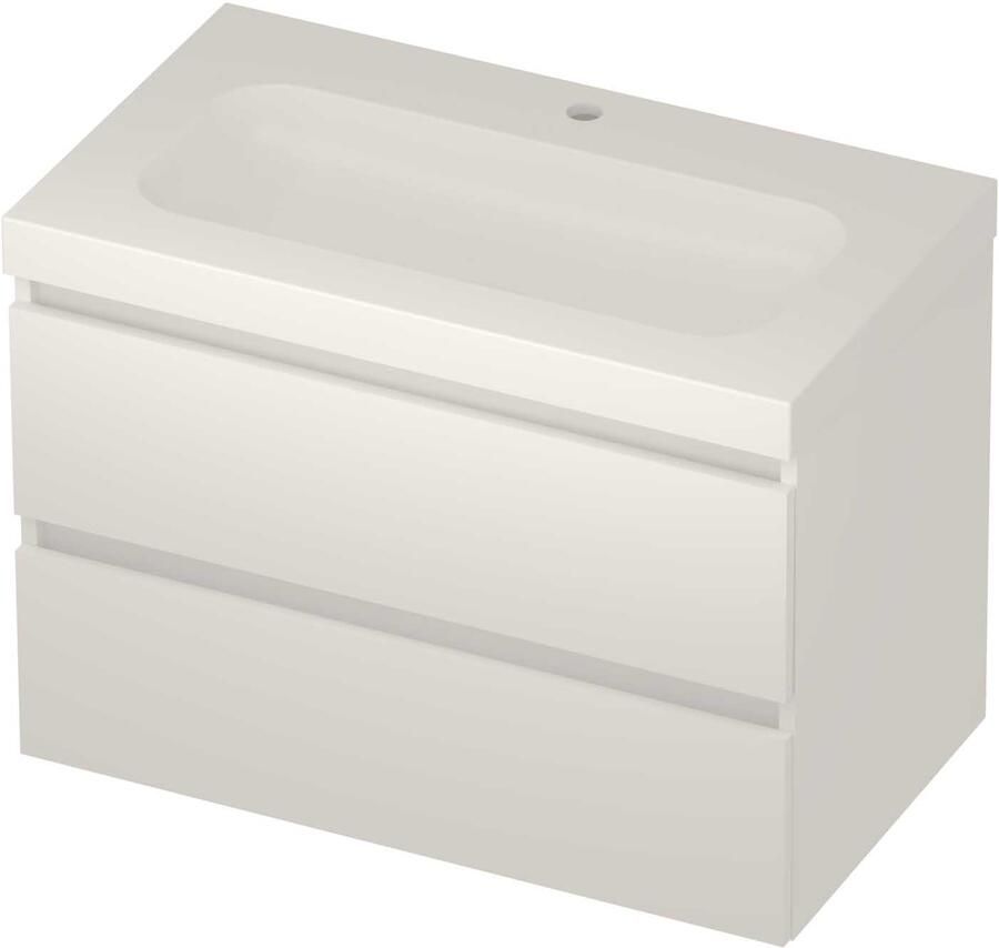 Basic-Line Moby 46 Badmeubelset Polystone 1 Kraangat Greeploos 80x46x58 cm Mat White Glans Wit