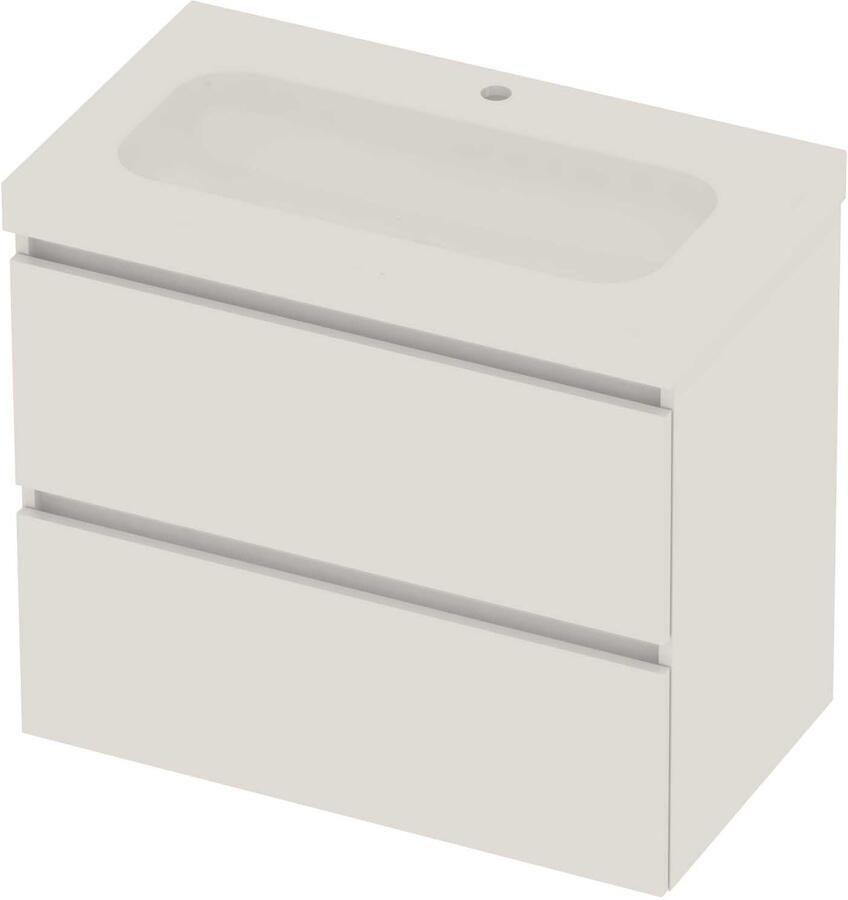 Basic-Line Moby 46 Badmeubelset Polystone 1 Kraangat Greeploos 80x46x66 cm Ice White Glans Wit