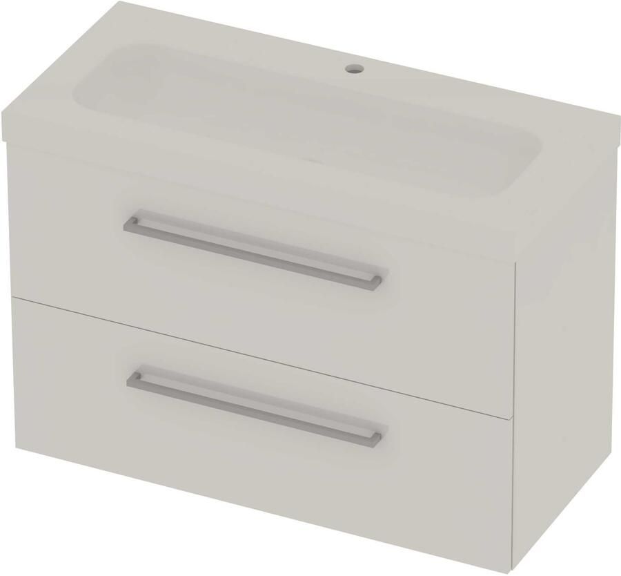 Basic-Line Moby 46 Badmeubelset Polystone 1 Kraangat Voor Grepen 100x46x66 cm Ice White Glans Wit