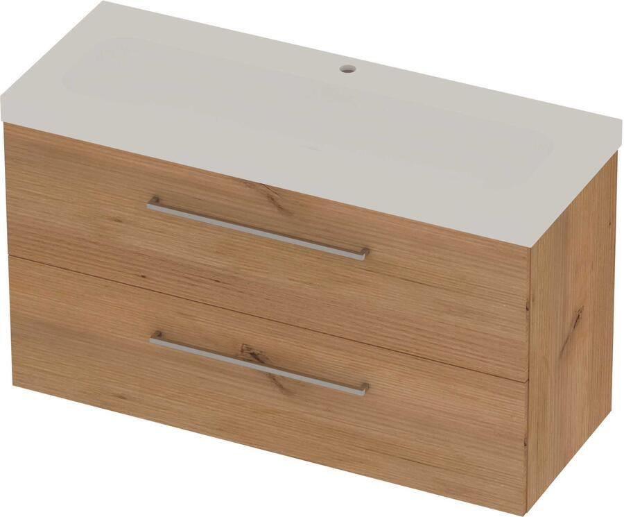 Basic-Line Moby 46 Badmeubelset Polystone 1 Kraangat Voor Grepen 120x46x66 cm Whisky Oak Mat Wit