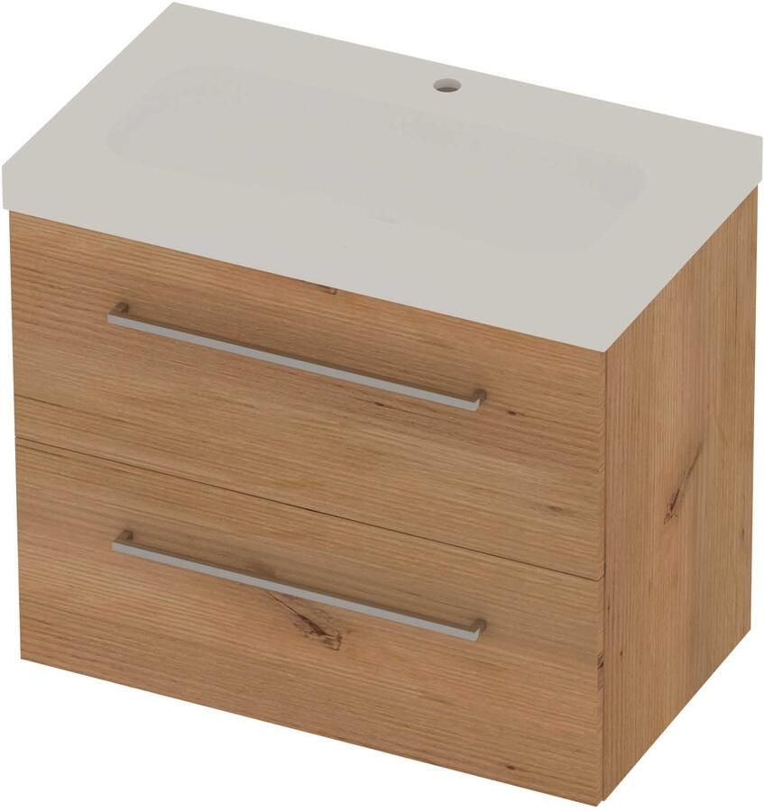 Basic-Line Moby 46 Badmeubelset Polystone 1 Kraangat Voor Grepen 80x46x66 cm Whisky Oak Mat Wit