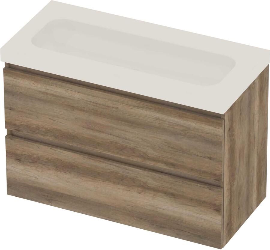 Basic-Line Moby 46 Badmeubelset Polystone 100x46x66 cm Scotch Oak Glans Wit