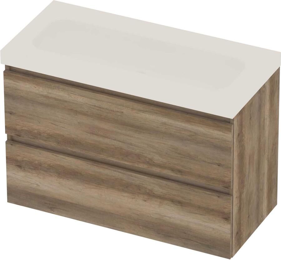 Basic-Line Moby 46 Badmeubelset Polystone 100x46x66 cm Scotch Oak Mat Wit