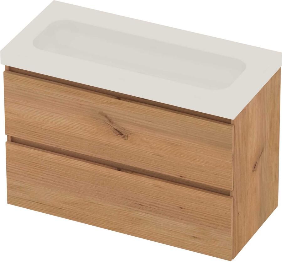 Basic-Line Moby 46 Badmeubelset Polystone 100x46x66 cm Whisky Oak Glans Wit
