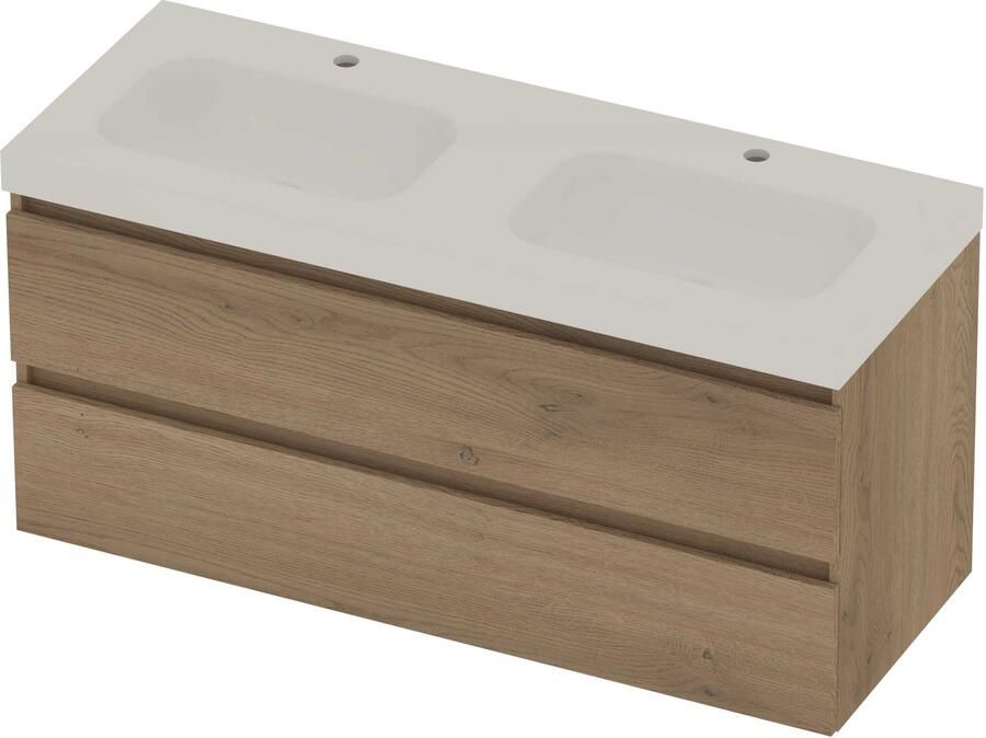 Basic-Line Moby 46 Badmeubelset Polystone 120x46x58 cm M46GWEPO120D2 Pure Oak Glans Wit