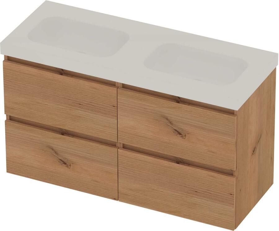 Basic-Line Moby 46 Badmeubelset Polystone 120x46x66 cm M46gwcwo2x600 Whisky Oak Glans Wit