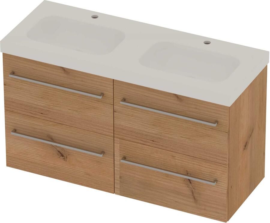 Basic-Line Moby 46 Badmeubelset Polystone 120x46x66 cm M46gwdwo2x602 Whisky Oak Glans Wit
