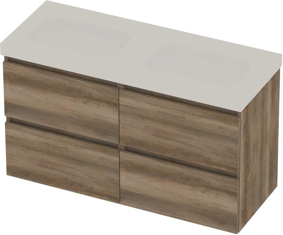 Basic-Line Moby 46 Badmeubelset Polystone 120x46x66 cm M46mwcso2x600 Scotch Oak Mat Wit