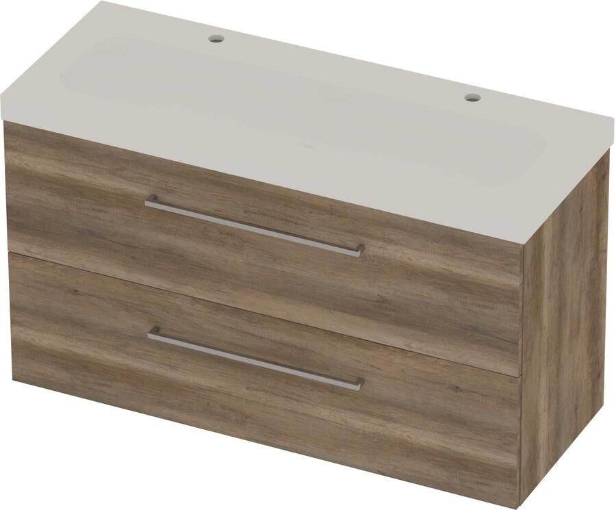 Basic-Line Moby 46 Badmeubelset Polystone 120x46x66 cm M46MWDSO1202 Scotch Oak Mat Wit
