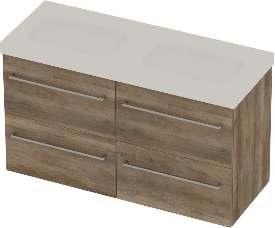 Basic-Line Moby 46 Badmeubelset Polystone 120x46x66 cm M46mwdso2x600 Scotch Oak Mat Wit