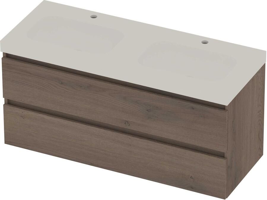 Basic-Line Moby 46 Badmeubelset Polystone 2 Kraangaten 120x46x58 cm M46MWEDO120D2 Dusk Oak Mat Wit