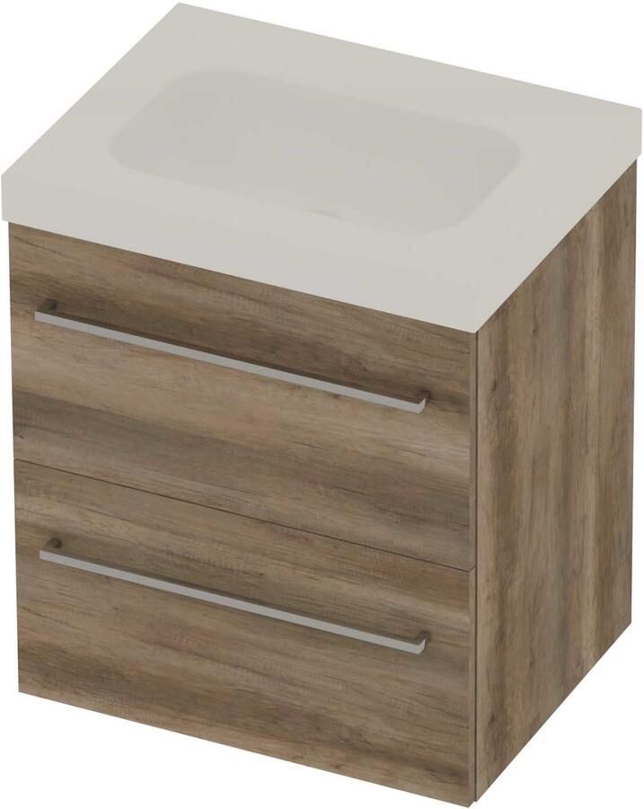 Basic-Line Moby 46 Badmeubelset Polystone 2 Laden 60x46x66 cm Scotch Oak Glans Wit
