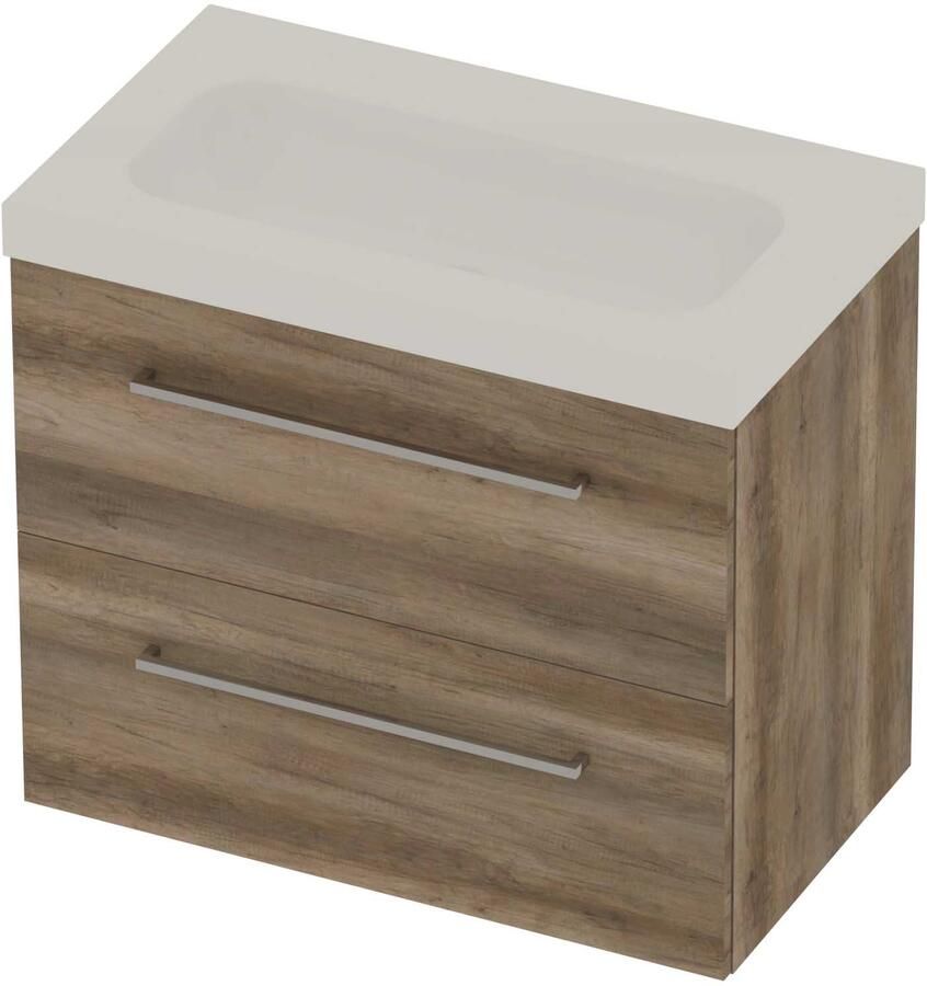 Basic-Line Moby 46 Badmeubelset Polystone 2 Laden 80x46x66 cm Scotch Oak Glans Wit