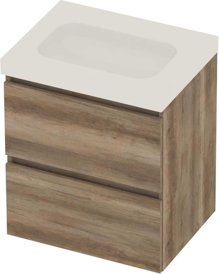 Basic-Line Moby 46 Badmeubelset Polystone 60x46x66 cm Scotch Oak Glans Wit