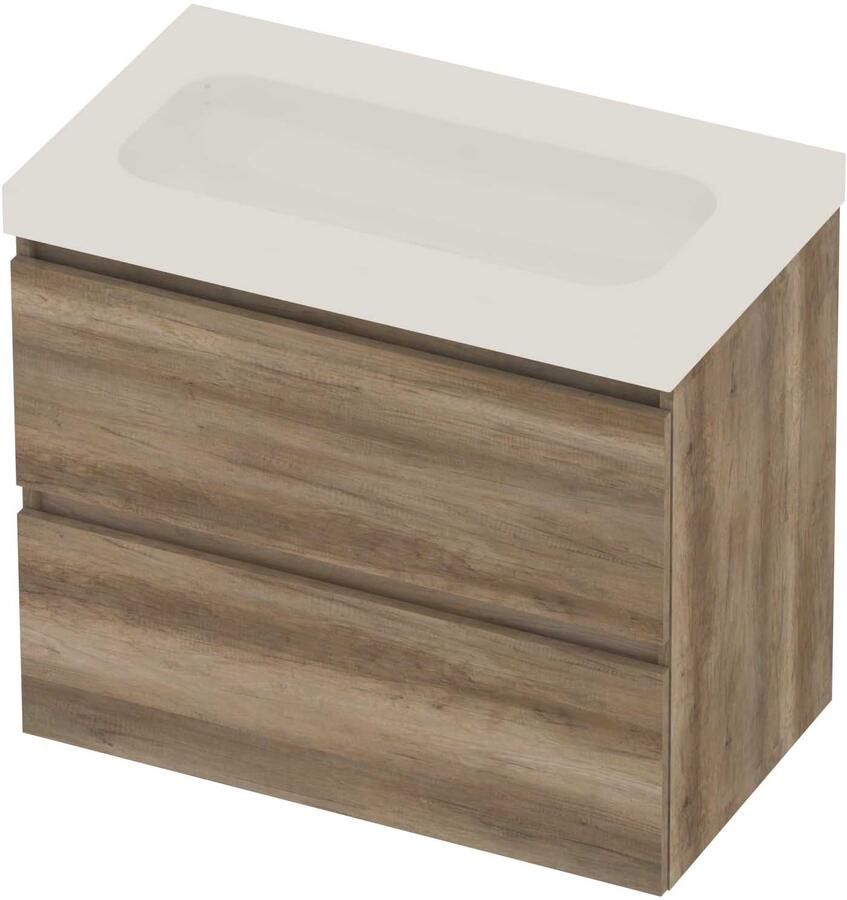 Basic-Line Moby 46 Badmeubelset Polystone 80x46x66 cm Scotch Oak Glans Wit