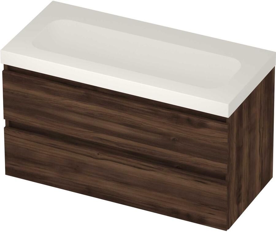 Basic-Line Moby 46 Badmeubelset Polystone Zonder Kraangat 100x46x58 cm Barista Oak Mat Wit