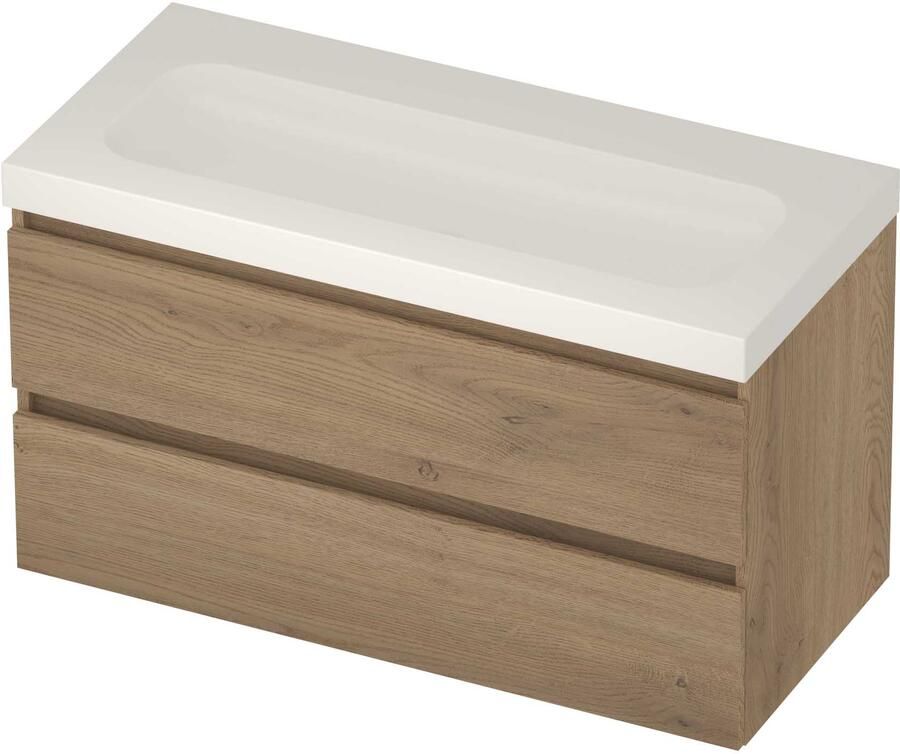 Basic-Line Moby 46 Badmeubelset Polystone Zonder Kraangat 100x46x58 cm Pure Oak Glans Wit