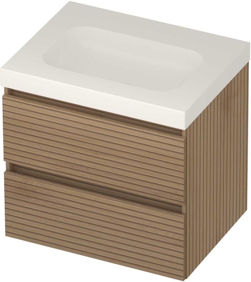 Basic-Line Moby 46 Badmeubelset Polystone Zonder Kraangat 60x46x58 cm Lamello Oak Glans Wit