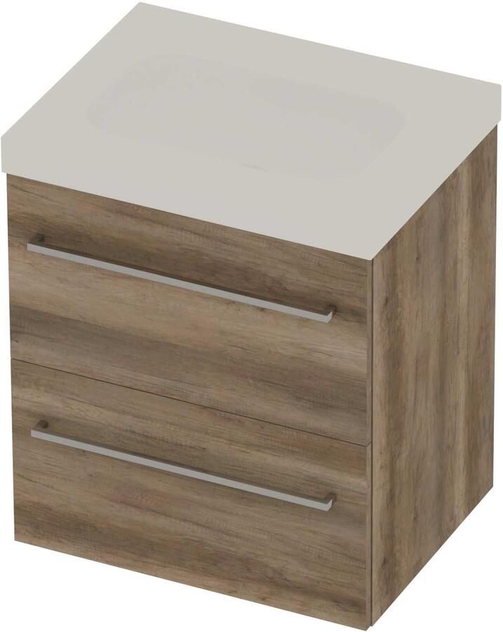 Basic-Line Moby 46 Badmeubelset Polystone Zonder Kraangat 60x46x66 cm Scotch Oak Mat Wit
