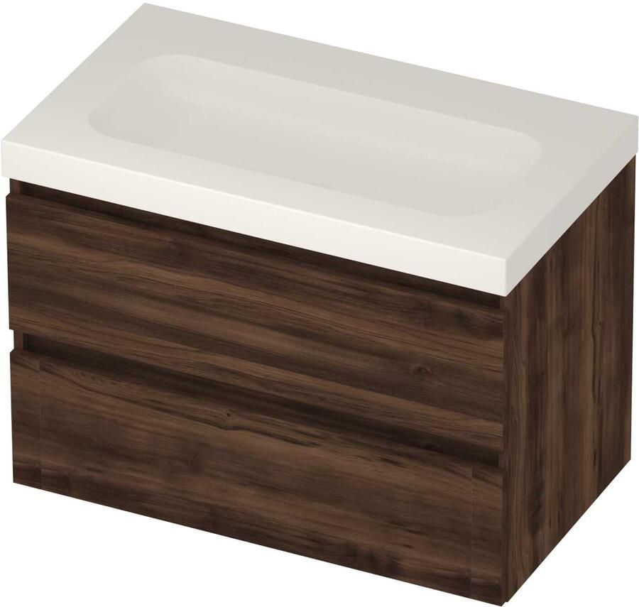Basic-Line Moby 46 Badmeubelset Polystone Zonder Kraangat 80x46x58 cm Barista Oak Glans Wit