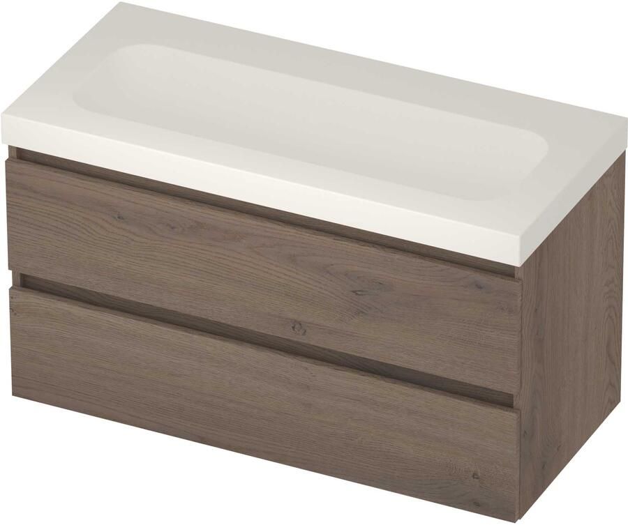 Basic-Line Moby 46 Badmeubelset Polystone Zonder Kraangat Greeploos 100x46x58 cm Dusk Oak Mat Wit