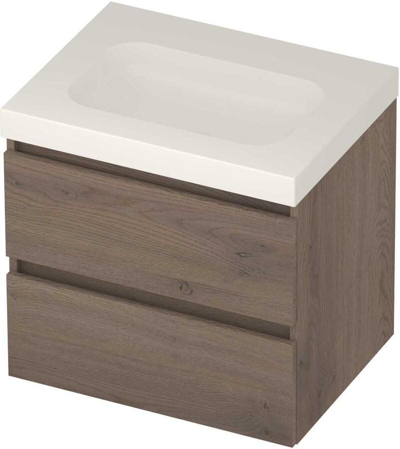 Basic-Line Moby 46 Badmeubelset Polystone Zonder Kraangat Greeploos 60x46x58 cm Dusk Oak Glans Wit