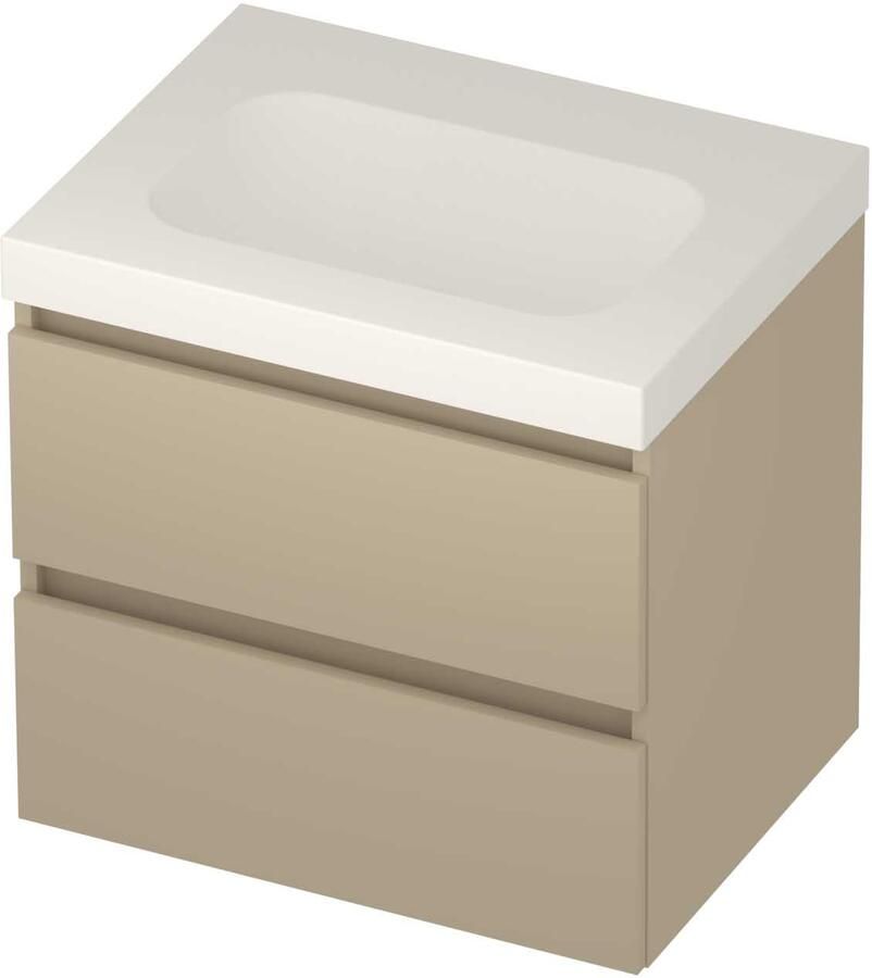 Basic-Line Moby 46 Badmeubelset Polystone Zonder Kraangat Greeploos 60x46x58 cm Mat Beige Mat Wit
