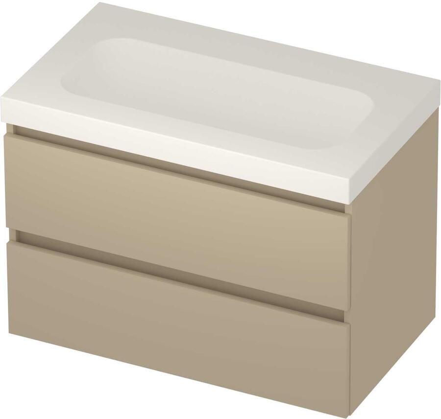 Basic-Line Moby 46 Badmeubelset Polystone Zonder Kraangat Greeploos 80x46x58 cm Mat Beige Mat Wit