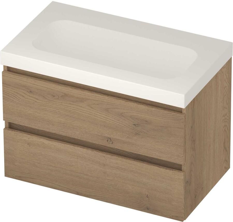 Basic-Line Moby 46 Badmeubelset Polystone Zonder Kraangat Greeploos 80x46x58 cm Pure Oak Mat Wit