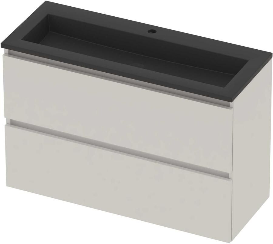 Basic-Line Mood 39 Badmeubelset Acryl 1 Kraangat Greeploos 100x39x62 cm Ice White Mat Zwart