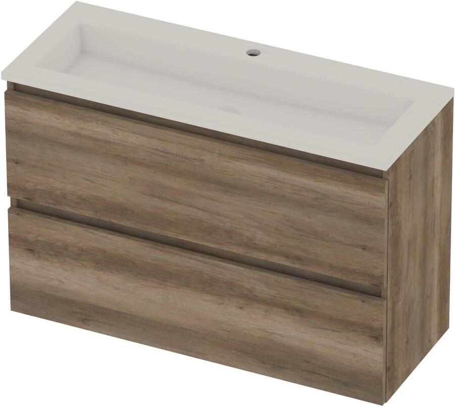 Basic-Line Mood 39 Badmeubelset Acryl 1 Kraangat Greeploos 100x39x62 cm Scotch Oak Glans Wit