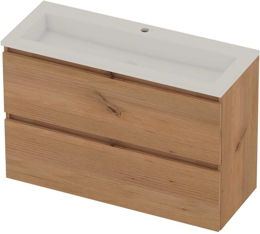 Basic-Line Mood 39 Badmeubelset Acryl 1 Kraangat Greeploos 100x39x62 cm Whisky Oak Glans Wit