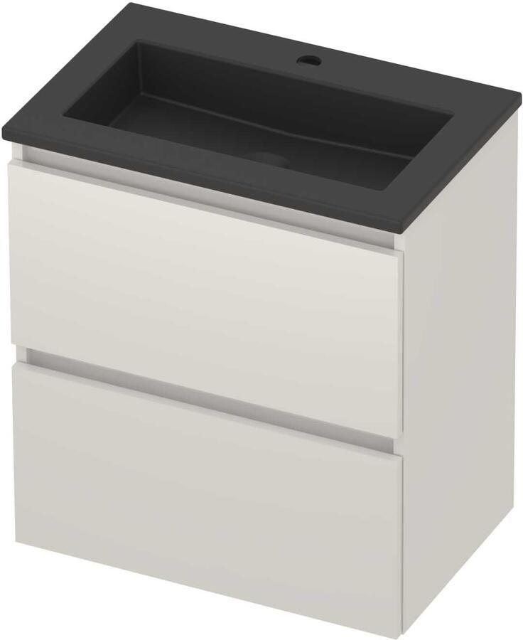 Basic-Line Mood 39 Badmeubelset Acryl 1 Kraangat Greeploos 60x39x62 cm Ice White Mat Zwart