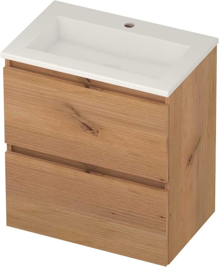 Basic-Line Mood 39 Badmeubelset Acryl 1 Kraangat Greeploos 60x39x62 cm Whisky Oak Glans Wit