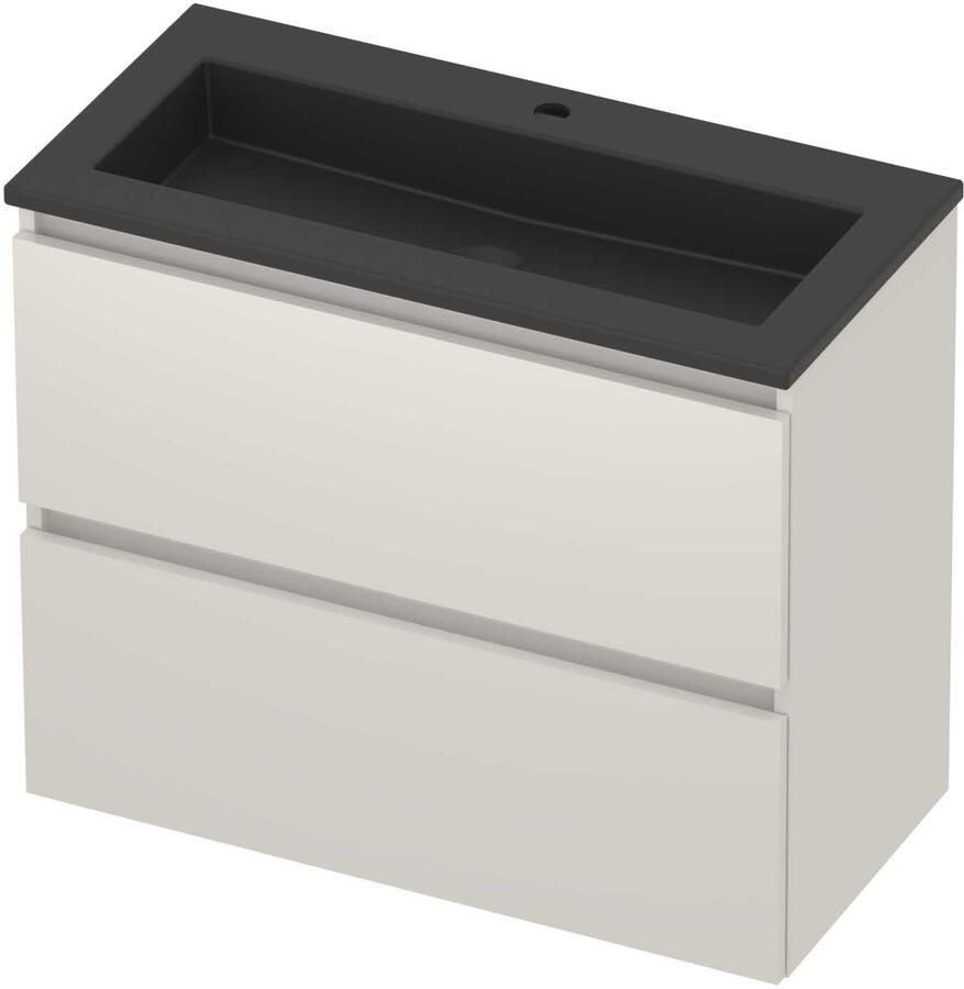 Basic-Line Mood 39 Badmeubelset Acryl 1 Kraangat Greeploos 80x39x62 cm Ice White Mat Zwart