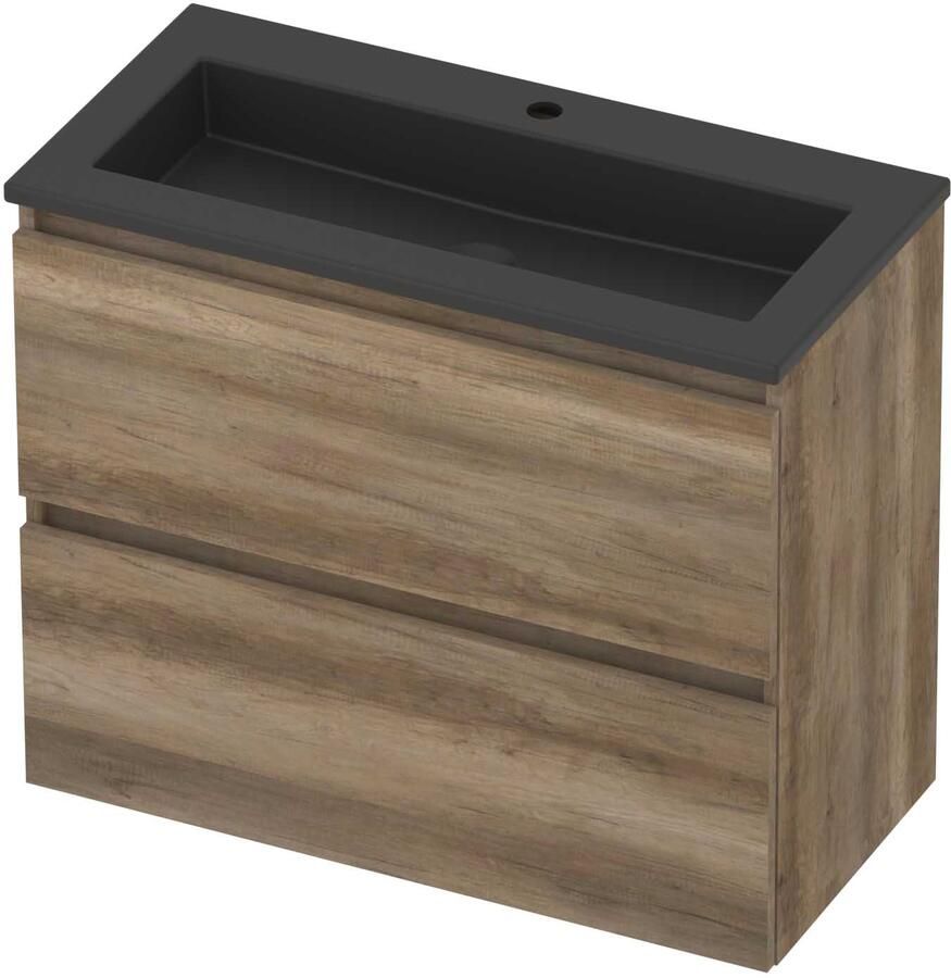 Basic-Line Mood 39 Badmeubelset Acryl 1 Kraangat Greeploos 80x39x62 cm Scotch Oak Mat Zwart