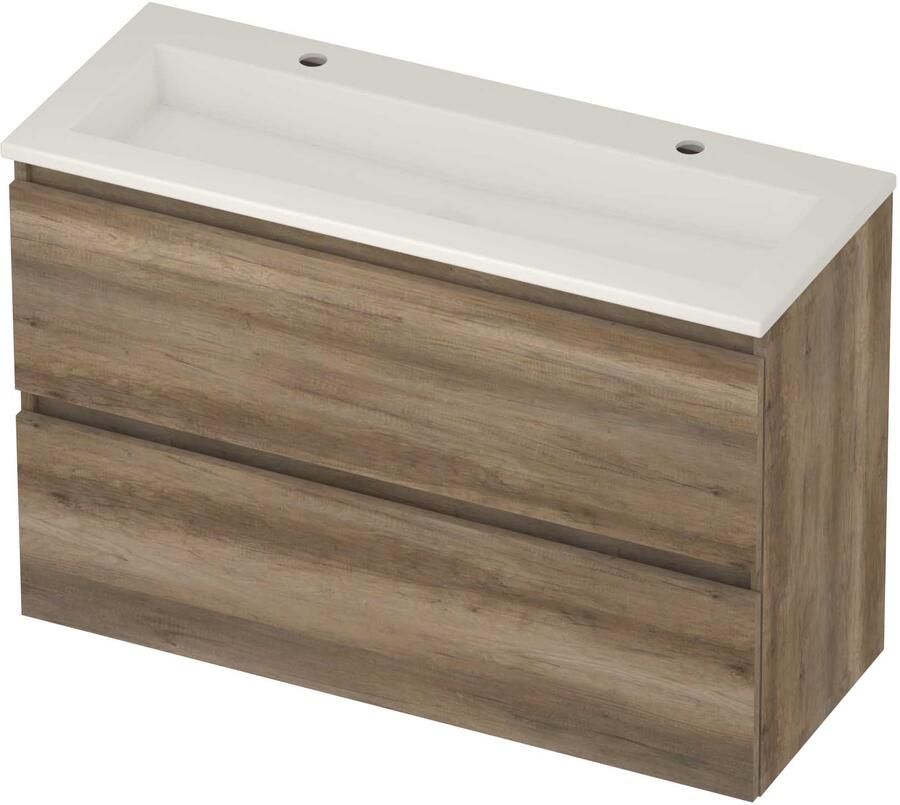 Basic-Line Mood 39 Badmeubelset Acryl 2 Kraangaten Greeploos 100x39x62 cm Scotch Oak Glans Wit