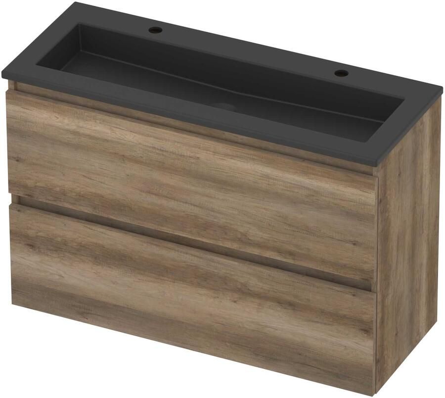 Basic-Line Mood 39 Badmeubelset Acryl 2 Kraangaten Greeploos 100x39x62 cm Scotch Oak Mat Zwart