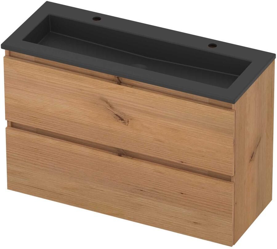 Basic-Line Mood 39 Badmeubelset Acryl 2 Kraangaten Greeploos 100x39x62 cm Whisky Oak Mat Zwart