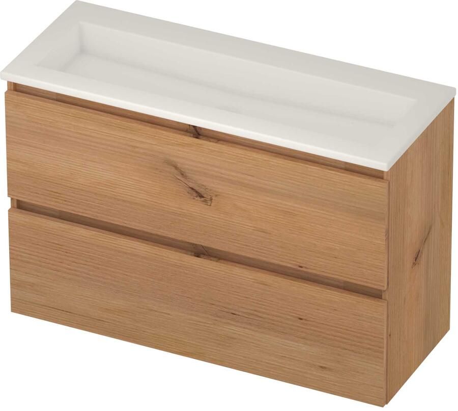 Basic-Line Mood 39 Badmeubelset Acryl Zonder Kraangat Greeploos 100x39x62 cm Whisky Oak Glans Wit