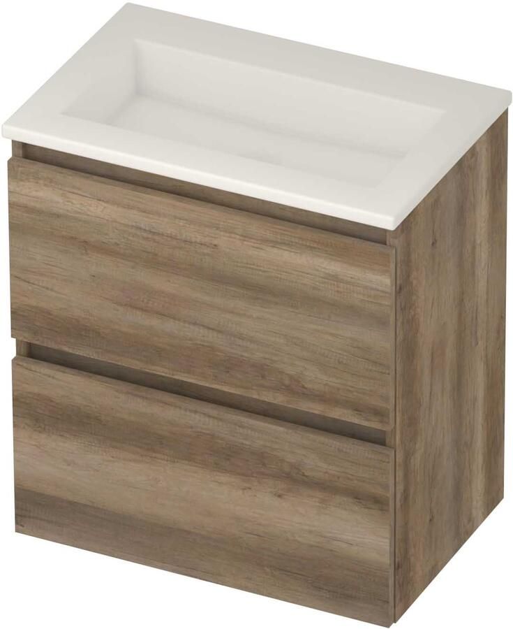 Basic-Line Mood 39 Badmeubelset Acryl Zonder Kraangat Greeploos 60x39x62 cm Scotch Oak Glans Wit