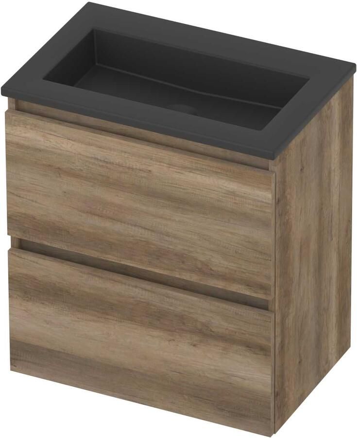 Basic-Line Mood 39 Badmeubelset Acryl Zonder Kraangat Greeploos 60x39x62 cm Scotch Oak Mat Zwart