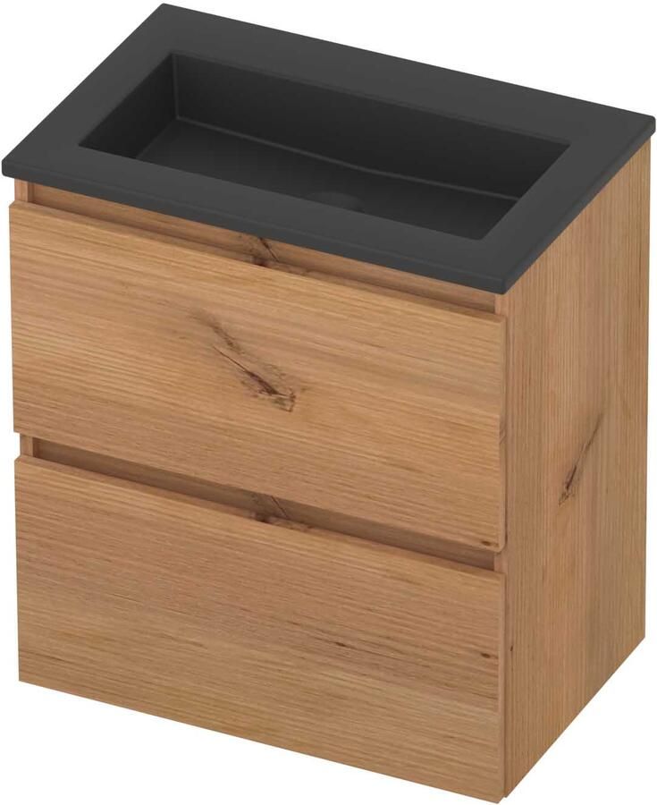 Basic-Line Mood 39 Badmeubelset Acryl Zonder Kraangat Greeploos 60x39x62 cm Whisky Oak Mat Zwart