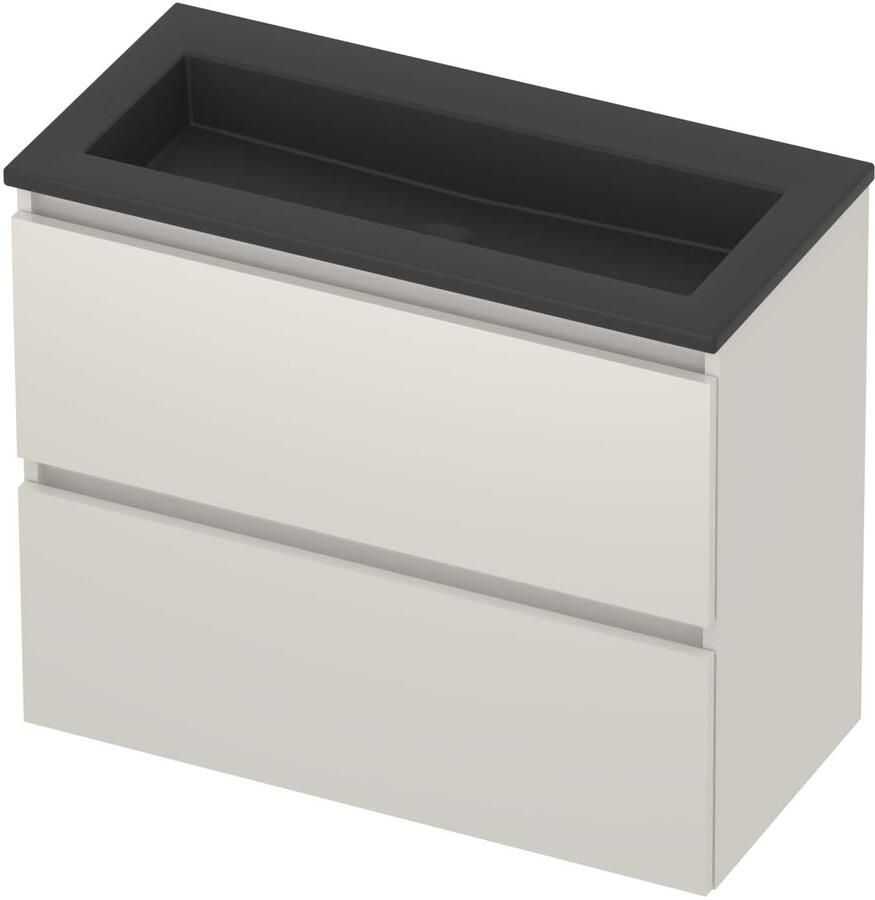 Basic-Line Mood 39 Badmeubelset Acryl Zonder Kraangat Greeploos 80x39x62 cm Ice White Mat Zwart