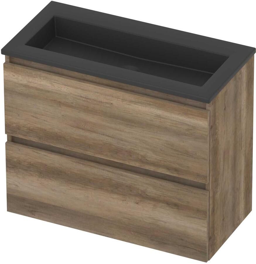 Basic-Line Mood 39 Badmeubelset Acryl Zonder Kraangat Greeploos 80x39x62 cm Scotch Oak Mat Zwart