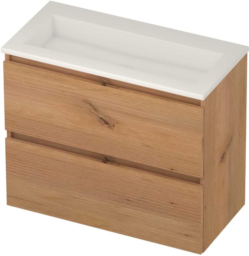 Basic-Line Mood 39 Badmeubelset Acryl Zonder Kraangat Greeploos 80x39x62 cm Whisky Oak Glans Wit