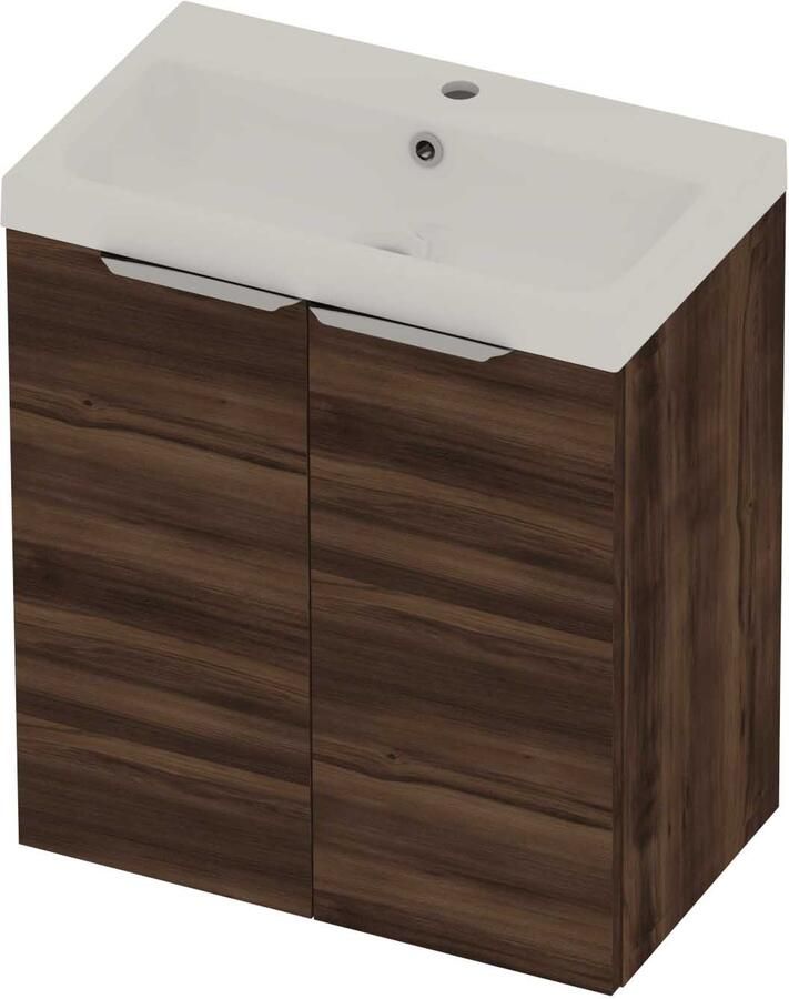 Basic-Line Pretty 36 Badmeubelset Polystone 1 Kraangat 60x36x70 cm Barista Oak Glans Wit