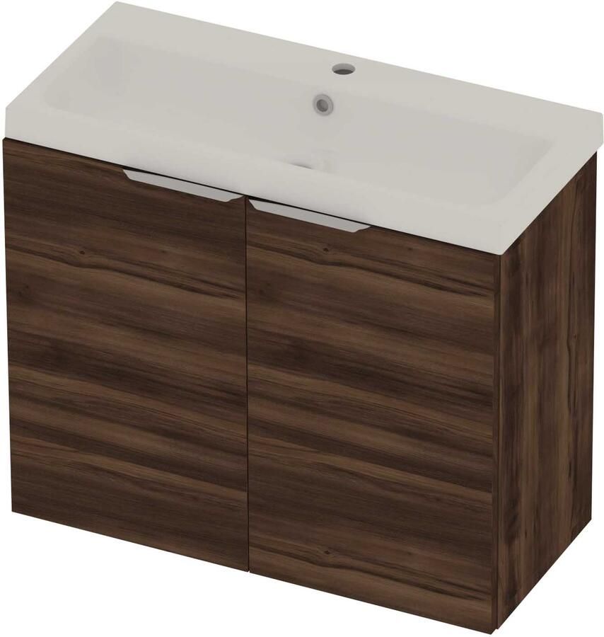 Basic-Line Pretty 36 Badmeubelset Polystone 1 Kraangat 80x36x70 cm Barista Oak Glans Wit
